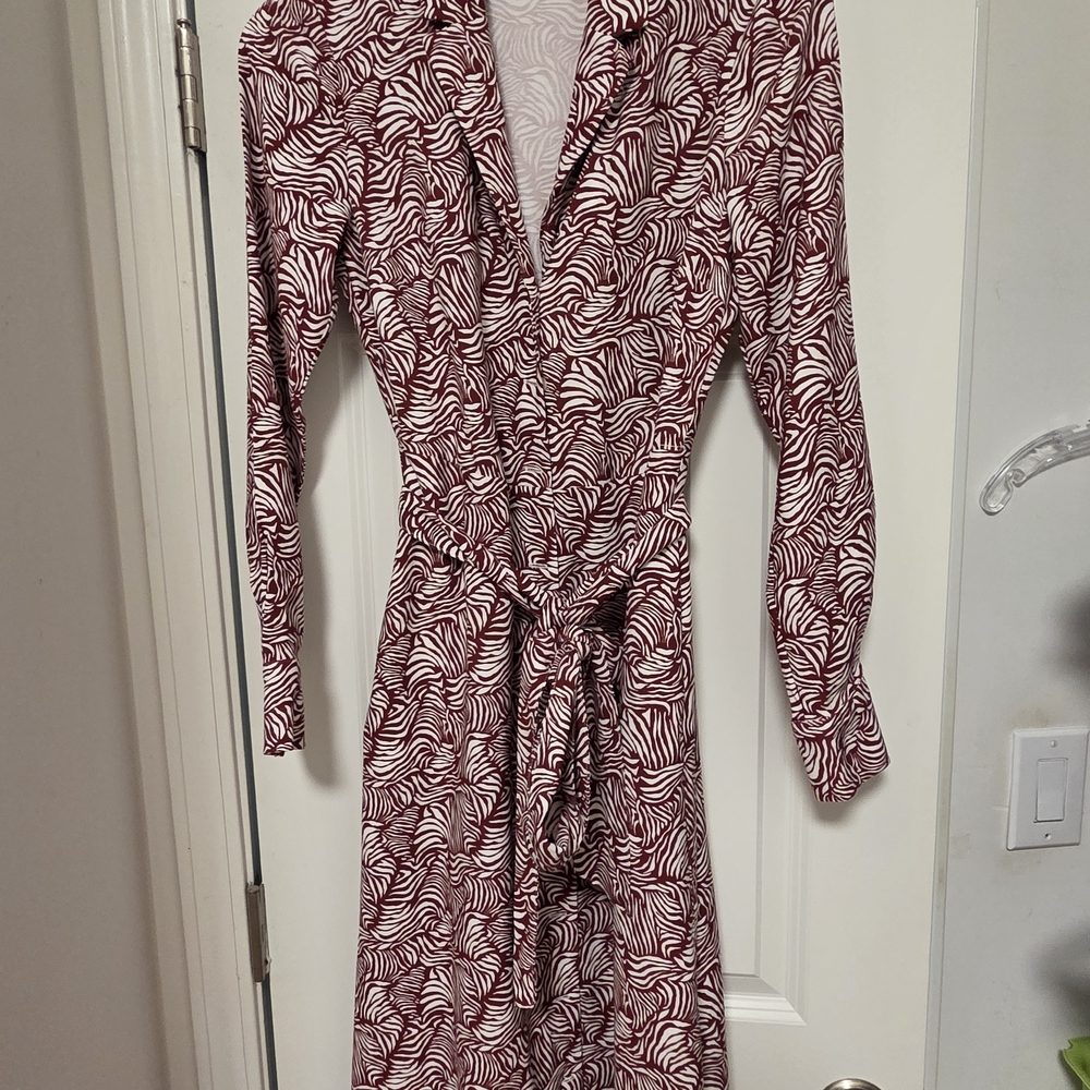 Boden Red and White Long Sleeve Dress